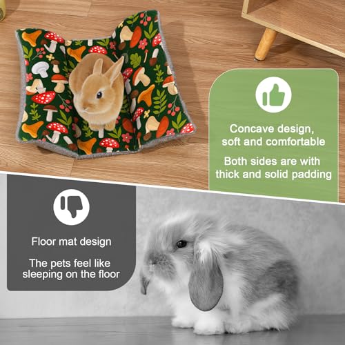 18"x15" Soft Plush Rabbit Bed Washable Cuddle Mat for Small Pets - Large, Green Mushrooms, Polyester - Image 3