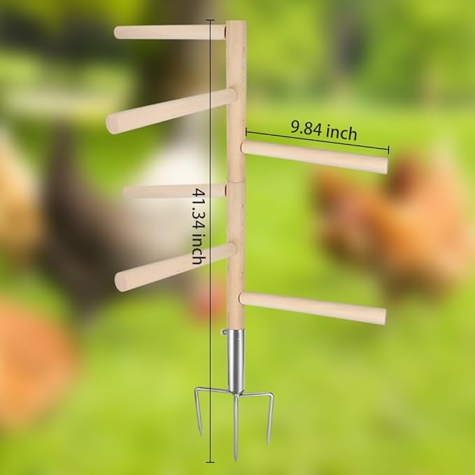 Extra Large Chicken Perch Toy for Coop, 39.4" Roosting Bar for Chicken Coop Toys, Chicken 6 Branches Perch Stand Wooden with Metal Tripod Ground Plug for Poultry Rooste