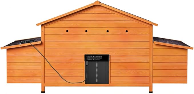 Automatic Chicken Coop with Solar-Powered Door, Weatherproof, Ventilated Design, 2 Nesting Boxes, Timer & Light Sensor, Durable Outdoor Chicken House with Pull-Out Tray for Easy Cleaning