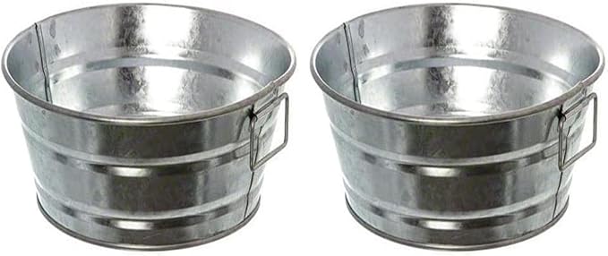 American METALCRAFT, Inc. MTUB83 Round Galvanized Metal Tub, Silver 8-1/4" Diameter, 37-Ounces (Pack of 2)