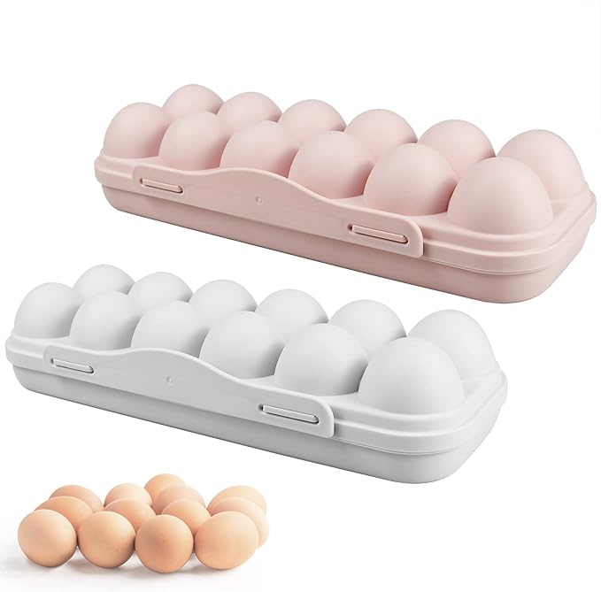 2 Pieces Egg Container For Refrigerator, 12 Grid Egg Storage Box with Lid, Stackable Plastic Egg Holder Tray for Kitchen Restaurant