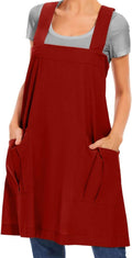 Larmliss Women's Cotton Cross Back Apron Pinafore Dress with Big Pockets Loose Square Apron for Baking Cooking Gardening