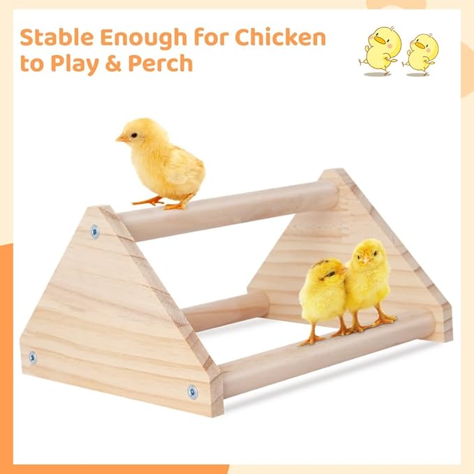 Chick Stand Training Perch, Wood Chicken Roosting Bar for Entertainment, Wooden Chick Perch, 7.9 X 6.9 X 4.14’’ Toy for Coop & Brooder, Chick Jungle Gym Perch
