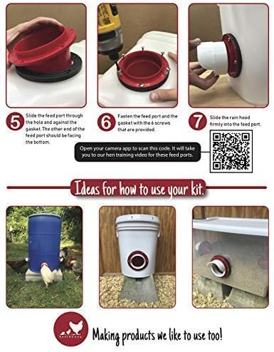 RentACoop DIY Chicken Feeder and Waterer Kit - Automatic No Waste Chicken Feeder - Includes Large 6 Ports, 5 Horizontal Nipples, Hole Saw, Rain Hoods, Drill Bit, Screws, Wingnuts, and Gaskets - 6 Pack
