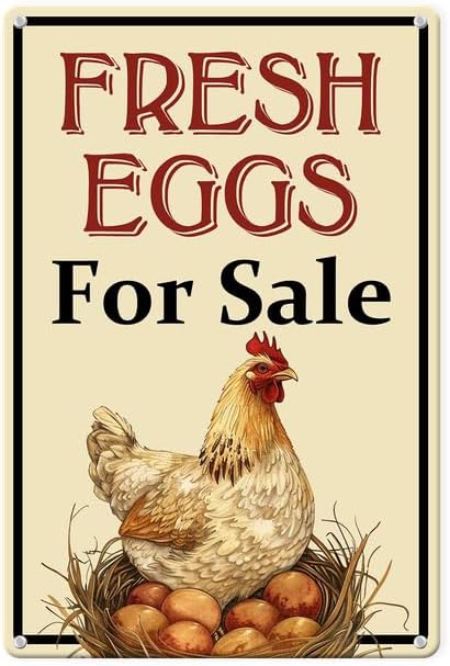 Farm Fresh Eggs For Sale Aluminium Sign 12in×16in, Sturdy Aluminum Metal Signs Rust Free, Fresh Chicken Eggs For Sale Yard Sign, Egg Sign With Stakes