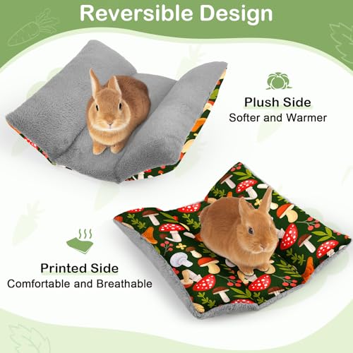 18"x15" Soft Plush Rabbit Bed Washable Cuddle Mat for Small Pets - Large, Green Mushrooms, Polyester - Image 4