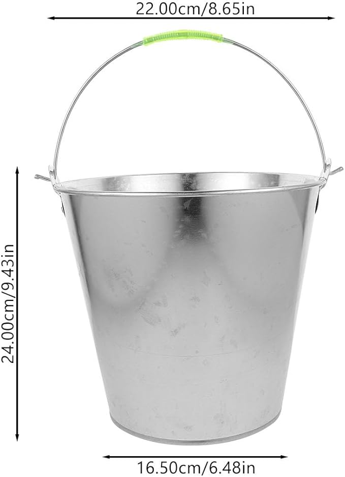 ABOOFAN Metal Water Bucket 8l Thick Metal Container with Handle Heavy Duty Water Carrying Pail for Farm Outdoor Cleaning and Home Use