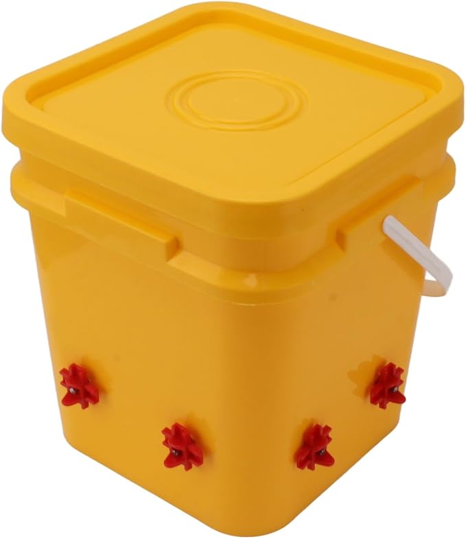 High Capacity Automatic Chicken Waterer Bowl with 12L Handheld Bucket Gravity Watering System for Quail, Easy Installation - Durable Plastic (Bucket + Four Corner Drinker + Black Screws)