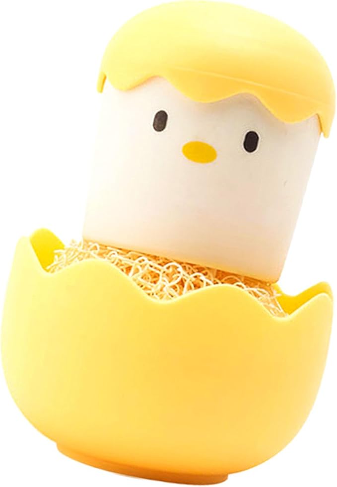 Cartoon Eggshell Dish,Cleaning Brush Long Lasting,Easy to Grip Cute Kitchen Scrub Brush,for Fresh Eggs and Incubator Scrub Brush for Washing Dishes Kitchen Utensils (Yellow)