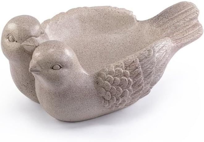 Napco Vintage Lovebird Garden Bowl – 6.5 x 16 Inch Resin Double Bird Figurine with Stone Finish, Romantic Cottage Farmhouse Décor Accent for Tabletop, Garden or Bird Feeder Bath Display