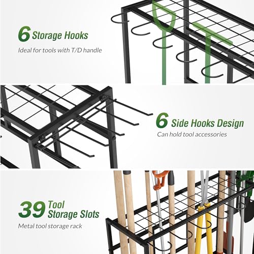 Sttoraboks Garden Tool Organizer Rack Up to 39 Tools - Black, Broom Holder & Garden Tool Rack for Shed - Image 6