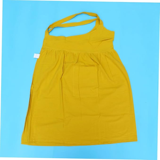 Ciieeo Cotton Linen Tall Waist Apron and Oilproof Kitchen Apron for Cooking and Gardening Stylish Yellow Design for Home and Flower Shop Use