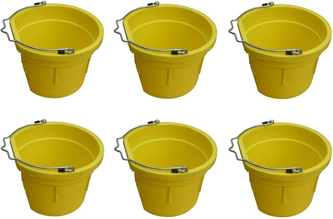 8 Quart / 2 Gallon Yellow Poly Resin Farm/Ranch/Home/Shop Utility Bucket Pail - Pack of (6)