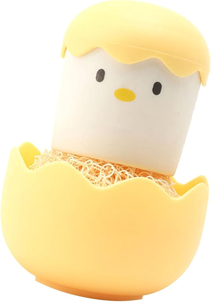Eggshell Chicken Cleaning Brush Cartoon Kitchen Scrubber Fiber Ball Head Detachable Handle for Bowls Pots Dishwashing PP Material (Yellow)