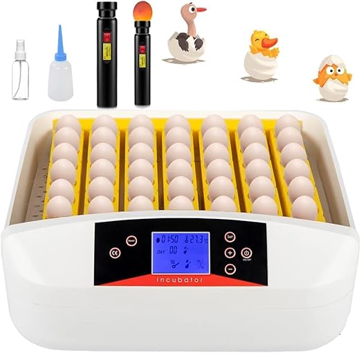Egg Incubator with Auto Turner & Humidity Control – High Hatch Rate Poultry Hatcher for Chicken Duck Quail, 360° View & Stable Temp System, Ideal for Farm & Home Breeding (55 Egg)