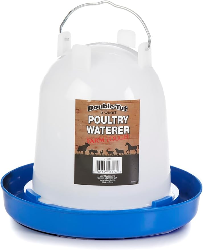 Double-Tuf® Plastic Poultry Feeder and Waterer Kit | Hanging Chicken Feeder | Hanging Chicken Waterer | 5 Lb Poultry Feeder | 5 Quart Poultry Waterer