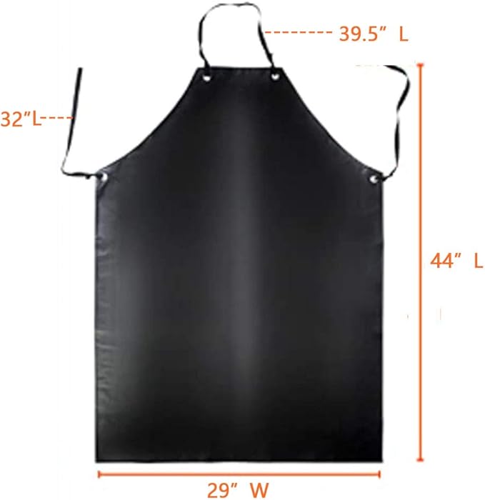 Waterproof Rubber Vinyl Apron Black - 43" Light Duty Aprons -Industrial Chemical Resistant Plastic, Long Black Apron