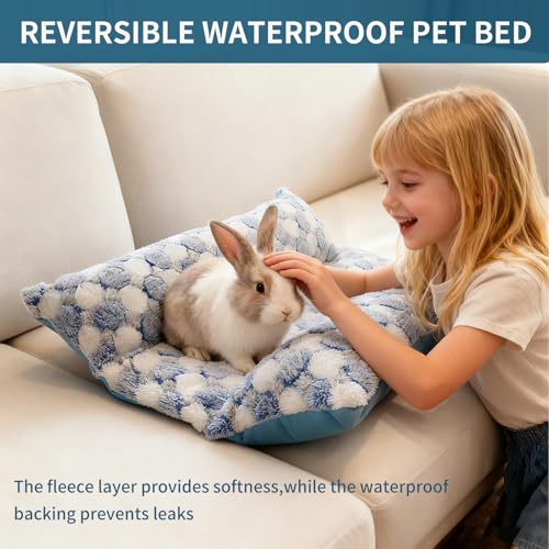 17x15in Waterproof & Reversible Rabbit Bed, Thickend and Softer Bunny Bed - 17x15 inches, Blue, Fleece - Image 2