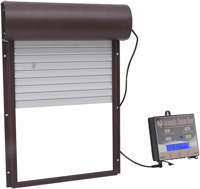 Automatic Chicken Coop Door, Solar Powered 3 in 1 with Timer HD LED Display for Chicken Duck Goose (Brown)