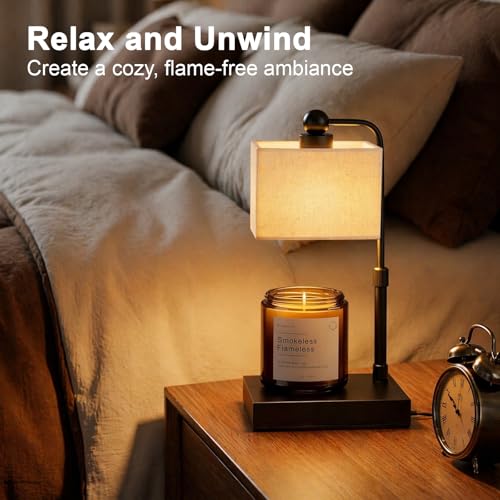 Candle Warmer Lamp with Timer, Dimmable - Flaxen-Rectangular, Linen, 2 Bulbs Included - Image 4