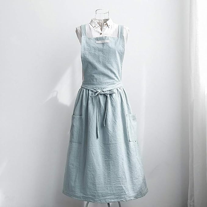Cotton and linen Kitchen Cooking Aprons Dress for Women with Pockets Cute for Baking Painting Gardening Cleaning