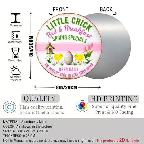 Little Chick Bed & Breakfast Round Aluminum Metal Sign Retro Spring Specials Easter Eggs - 8x8 Inch - Image 2