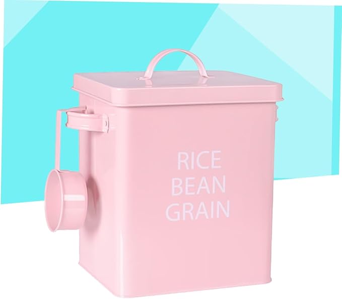 Airtight PET Food Storage Container Metal Grain Bucket with Moisture Features for Dog Cat Food Includes Spoon 5L Capacity