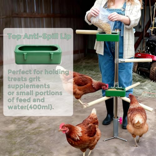 Chicken Perch Toys for Coop with 2 Trays(Feed or Water) - H=61.2inch with 2 Trays, Natural, Steel-Wood Hybrid - Image 4