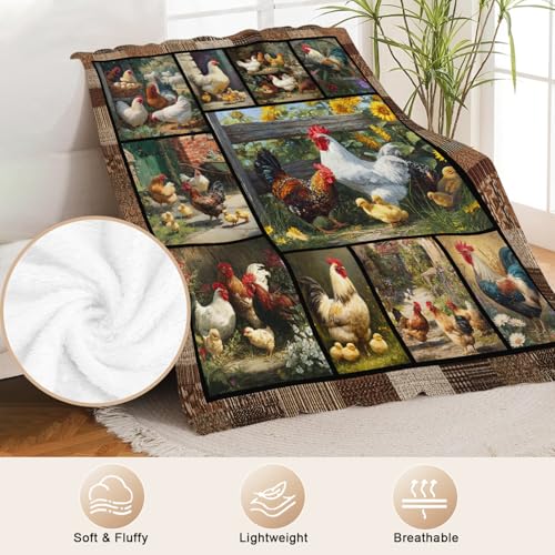 Farmhouse Rooster Blanket Chicken Gifts for Boys Girls 50"x40" - Flannel - Image 4