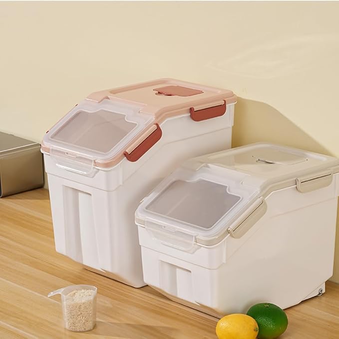 Large Flour Storage Container Bin 50lb, 2Pack Airtight Rice Storage Containers with Wheels Seal Locking Lid, BPA Free with Measuring Cup&Scoop for Flour, Rice, Grain(Green)