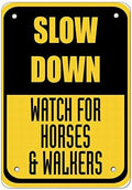 Wall Notice Warning Sign Decor 8x12 Tin Metal Slow Down Watch for Horses & Walkers Traffic Safety Novelty Retro
