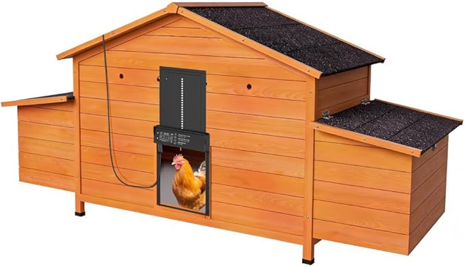 Solar-Powered Automatic Chicken Coop with Weatherproof Cover 2 Nesting Boxes Timer Light Sensor Ventilated Outdoor Poultry Cage with Pull-Out Tray