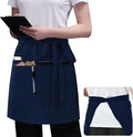 ROTANET Server Apron Black with 3 Pockets 18 Inch Long Waiter Waitress Bistro Half Waist Aprons for Women Men Waterproof