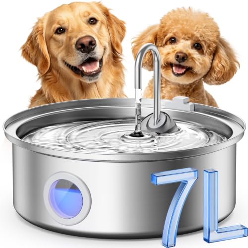 Oneisall Dog Water Fountain PWF002 with 1Filters - Silver, Stainless Steel, 7 liters by oneisall