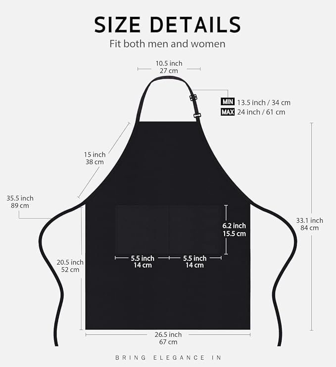 Syntus Adjustable Bib Apron with 2 Pockets Cooking Kitchen Aprons for Women Men Chef