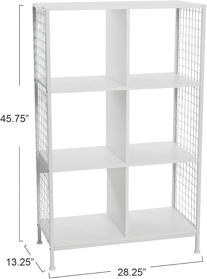 Household Essentials Trellis Open Storage Bookshelf with 6 Cube Compartments Scandinavian White and White Metal