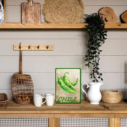 Vegetables Metal Sign Vintage Decor Chili Sign Farm Wall Decor Sturdy Rust Waterproof Aluminum Signs for Outdoor Yard Garden Easy to Install 12x16inch