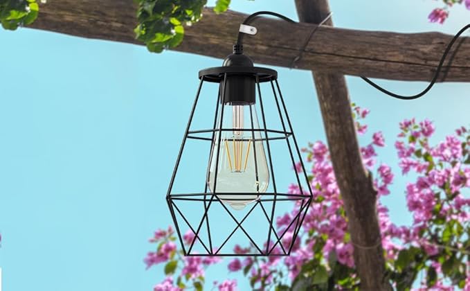 intelamp Solar Pendant Lights Indoor Outdoor, 4000mAh Gazebo Shed Chandeliers with Remote Dust to Dawn Mode 16.4Ft Hanging Lighting Interior for Outside Barns Toolsheds Chicken Coop