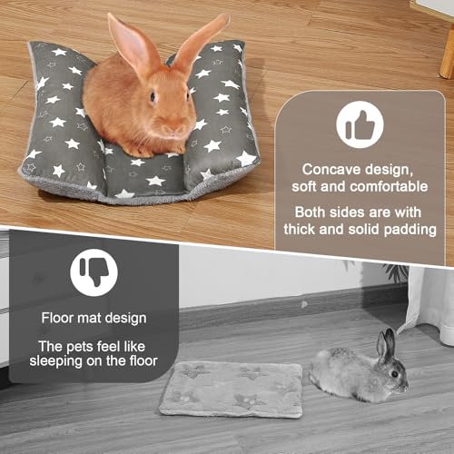 15"x14" Soft Plush Rabbit Bed Washable Cuddle Mat for Small Pets - Medium, Grey Stars, Polyester - Image 2