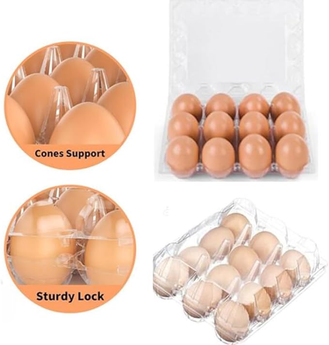 Honkenda Plastic Egg Cartons Cheap Bulk, Clear Eggs Holder Storage Container, Empty Chicken Egg Tray with Hinge Lid, 12 Grids Egg Protection Box for Refrigerator Farm Market Home (40 Pack)