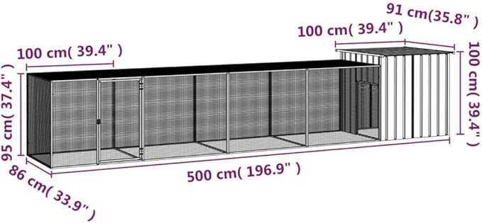 Large Metal Chicken Cage Outdoor Poultry Enclosure, Heavy Duty Galvanized Steel Walk-in Coop for Backyard Chickens, Ducks and Small Animals, 196.9 inch Long