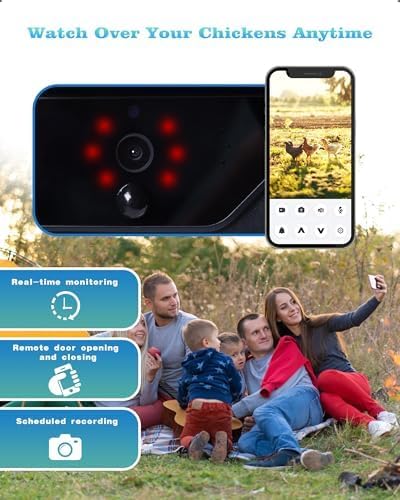 Automatic Chicken Coop Door with HD Camera, Solar Powered, 5000mAh Battery, WiFi App Remote Control & Timer, Night Vision, Anti-Pinch Sensor, Motion Alarm for Poultry Coop (Black)