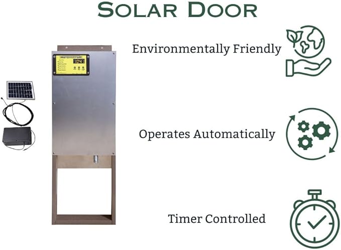 Solar Automatic Chicken Coop Door with Timer, Safety Sensor, Aluminum & Polycarbonate Frame, Black, For Chickens, Farmers & DIY Enthusiasts