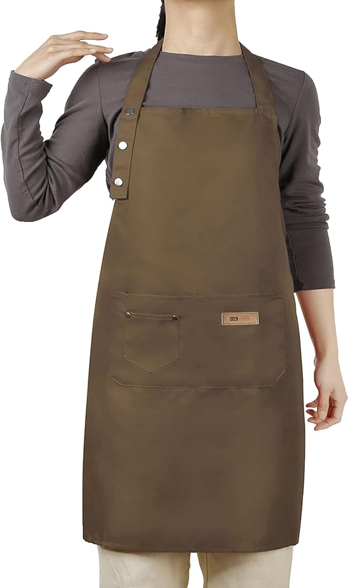 Adjustable Button Apron for Women Men Artist Painting Pottery Garden Cooking Kitchen Chef 3 Pockets Waterproof M-XXL