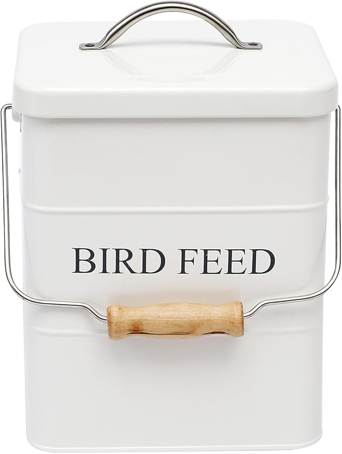 Morezi Bird seed and feed storage tin with lid Included - white-coated carbon steel - tight fitting lids - storage canister tins - White