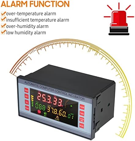 Egg Incubator Controller with Temperature and Humidity Sensor Probe, Digital Thermostat, Dual-Channel, LED Display, Automatic Egg-Turning, AC 160V-220V, 6.29x3.14x3.74 Inch