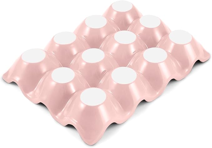Flexzion Ceramic 12 Cups Egg Tray - Whole Dozen Porcelain Egg Holder Container Keeper Storage Organizer Decorative Serving Stand Serveware for Refrigerator Fridge Countertop Display Kitchen (Pink)