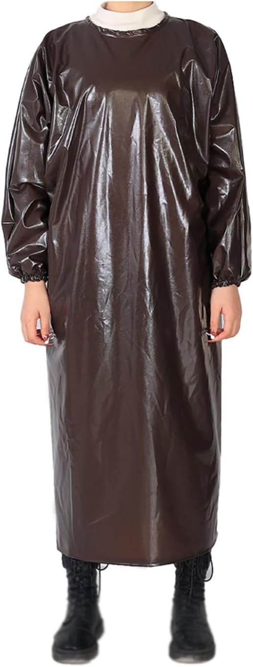Extended Industrial Apron Double-sided Waterproof and Greaseproof Overalls Home Kitchen Apron Back Tie Design Unisex Oxford Coverall Wide Elasticated Tight Cuffs ( Color : Brown , Size : 135x130cm/53.