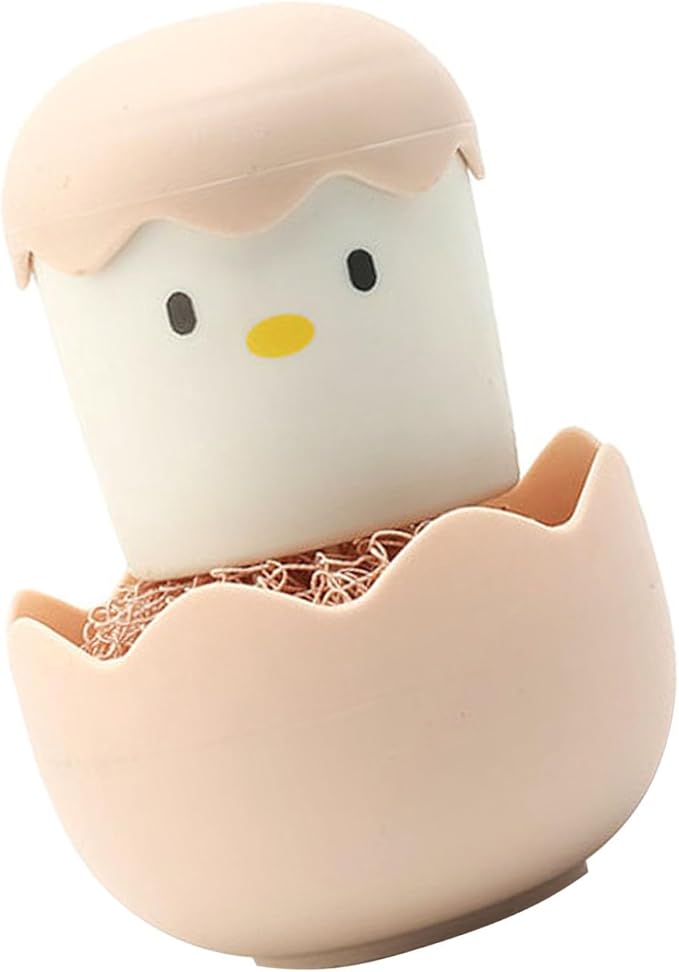 Eggshell Chicken Cleaning Brush Cartoon Kitchen Scrubber Fiber Ball Head Detachable Handle for Bowls Pots Dishwashing PP Material (Pink)