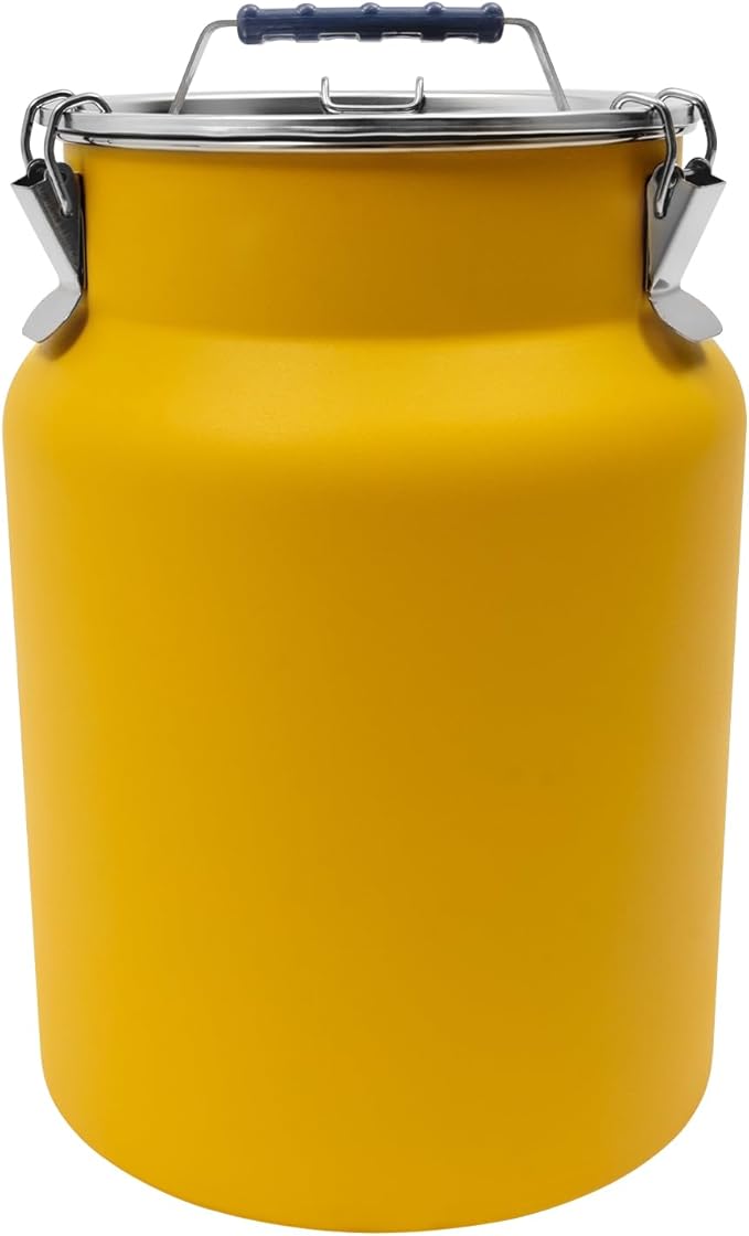 12L Airtight Food Storage Containers, Stainless Steel Rice Bucket with Locking Lid & Wide Mouth, Large Metal Grain Dispenser for Kitchen Pantry Organization - 3.17 Gal, Yellow
